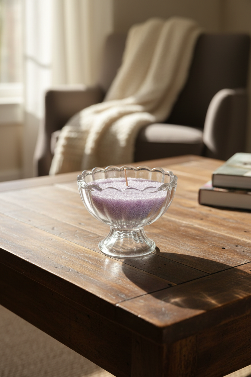 Candle on coffee table